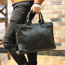 New leather handbag mens cross section Korean version shoulder messenger bag business bag Cowhide briefcase mens bag travel bag