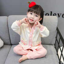 Girl Spring Clothing Suit Children Pure Cotton Sleeping Clothes Spring Autumn Style 2022 New Air Conditioning Suit Long Sleeve Cardiovert Home Clothing