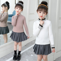 Childrens elastic slim base shirt autumn winter sweater plus velvet thickened 2021 new girls half high collar sweater