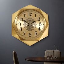 Hotel golden wall clock living room light luxury creative trend silent clock watch home fashion wall metal wall watch