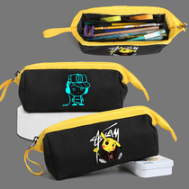 Korean version of large-capacity cloth mens pen bag simple cute multifunctional Net Red Girl stationery box Salt High School pencil bag