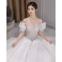 Straight Shoulder Main Wedding Dress 2022 New style Bride senior texture Retro luxury palace Fancy Palace Wind and Lean Trailing Light