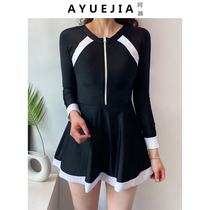 One-piece swimsuit Women summer cover belly thin long sleeve sunscreen skirt conservative fashion 2021 new hot spring swimwear ins