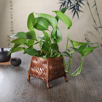 Bamboo woven desktop flower pot set Bamboo products green dill flower basket decorative flower storage basket Handmade bamboo products Bamboo crafts
