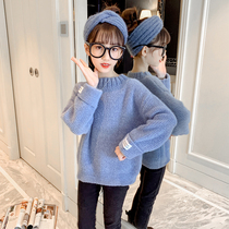 Girls' sweater 2022 new autumn and winter Western-style tops thickened fleece medium and large children's winter girls' bottoming shirt