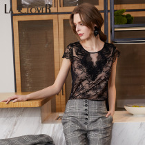 LACLOVER lankavin new night swaying series hazy clear lace stitching bottom T-shirt LC72MK1