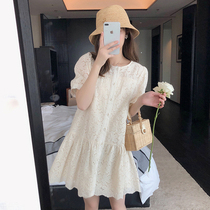 Maternity summer top trendy mother fashion hollow lace maternity dress medium and long small maternity period