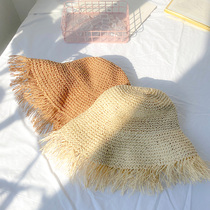 Net red ins wind fashion wool edges large edge Foldable straw hat beach hat sunshade 100 hitch sun protection summer seaside holiday