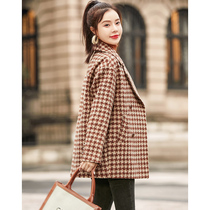 MOHOMO Mohan Yimei 2021 Winter new Korean version of temperament large square check suit lapel collar lady coat