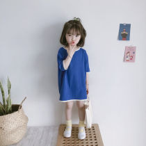2021 summer dress new Korean girl baby personality colorblock shoulder cotton loose dress short sleeve T-shirt skirt