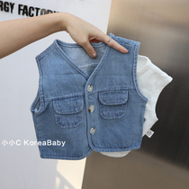 Simply baby baby jeans vest Korean baby dress 2022 autumn boys and girls wear a kanshine vest