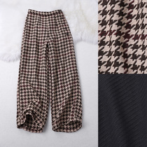 LX 1105 fashion atmospheric sense thick woolen tweed woven geometric texture elastic high waist big wide leg trousers