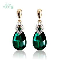 Fashion mid-length exquisite emerald water drop earrings temperament red crystal sterling silver needle hypoallergenic earrings ear clips
