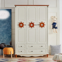 Mediterranean wardrobe Small apartment solid wood two-door three-door four-door wardrobe Childrens boy girl bedroom household wardrobe