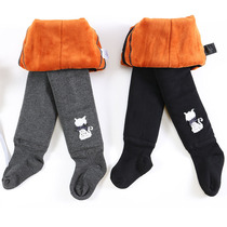 Winter female baby plus velvet padded leggings socks for infants and young children one-piece socks cotton pants thick warm 1-3 years old 2