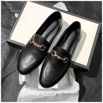 Small leather shoes womens spring 2021 new all-match flat-bottomed round-head low-heel loafers leather single shoes British style