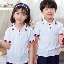 Summer school uniforms for primary and secondary school students class clothes summer polo shirts kindergarten white garden clothes childrens short-sleeved T-shirts pure cotton