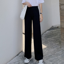 Tide Card Ice Silk Broadlegged Pants Woman 2022 New High Waist Display Slim Straight Drum Pendant Sense Loose Lengthen Tug Casual Pants