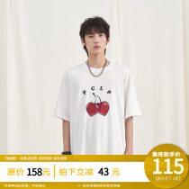 PCLP cherry LOGO printed short sleeve country tide card trend pure cotton loose round collar half sleeve t-shirt