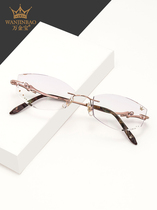 Wanjinbao Diamond trimmed rimless glasses frame female Korean Diamond borderless myopia glasses W3328