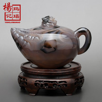 Natural pretty color carving bergamot agate craft pot high-end home decoration master carving collection appreciation boutique