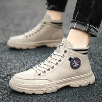 Martin boots Mens in real leather Korean version 100 lap frock Male boots Summer breathable Leisure Inn Wind High helping mens shoes