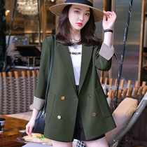 Military green blazer womens spring and autumn thin fashion little British style loose size suit casual top