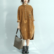 Clear-letter Five Star Turns Light Core Suede Casual Long Shirt Loose Lenty Dress Woman Collar Fashion Thick yellow