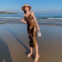 2021 summer new sexy goddess French sling Dress Vintage long dress design sense tourist beach dress