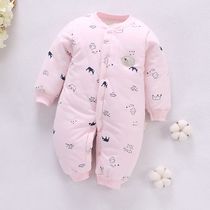 Newborn baby jumpsuit Newborn warm thickened cotton clothes Baby padded clothing Autumn and winter 0 winter clothing March