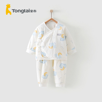 Tongtai autumn and winter baby cotton clothes men and women Baby 0-3 months kimono cotton top lace up pants suit