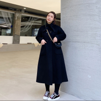 ALIN custom large size womens cashmere coat womens fat mm medium long woolen coat waist double-sided woolen coat