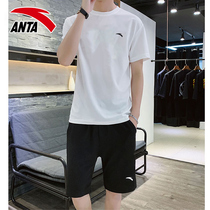 Anta Sports Set Mens White Short Sleeve Shorts 2021 Spring New Breathable Quick Dry Gym Two Piece Men