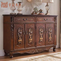 American Solid Wood Shoe Cabinet Solid Wood Retro Color Multifunctional Foyer Secret Small House Carving Cabinet
