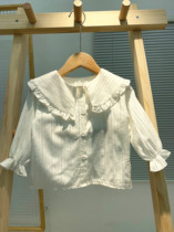 Girls shirt long sleeve child foreign baby shirt top white lotus leaf doll collar base shirt Korean autumn dress