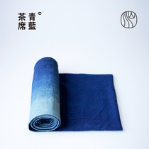 Landscape Green Blue Tea Mat Natural Grass Wood Dyeing Plant Dyeing Tea Mat Pure Handloom Old Cloth Coarse Hemp Cloth Tea Lane