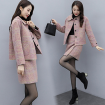 Autumn and winter 2020 New Fashion Light mature style two-piece woolen dress children plaid suit Hepburn dress suit