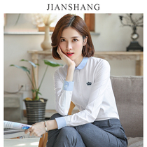 Interbroid Oxford spinning shirt female long-sleeved temperament professional wear anti-wrinkle blue doll collar work shirt inch