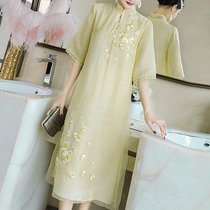 Silk cheongsam young Chinese style girl retro Tang dress modified female fashion Long mulberry silk dress
