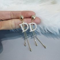 Long D tassel earrings simple fashion 925 silver pin earrings Joker personality Korean earrings temperament elegant earrings