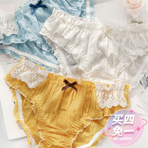 Day Tie Underwear Woman Comfort Cotton cute lace bread pants Low waist mesh Gauze Hollowed-out Triangle Fatter