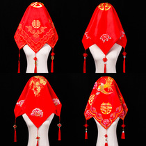 Wedding bride red hijab wedding cover red headscarf Chinese style Xiuhe clothing HIPPA cover gauze translucent scarf translucent