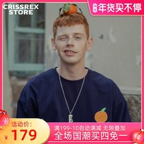 Crissrex Store WARMTREES Fuju Printed Navy Blue Shoulder Loose Casual Long Sleeve TEE-shirt