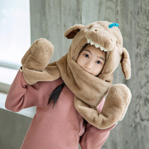 UK next sara male and female children dinosaur fashion warm hat scarf gloves integrated cute plush scarf