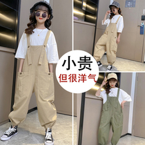 Girls domineering clothes Summer clothes 12-year-old girl net red Korean fan childrens clothing suit loose bib tooling cool Korean series