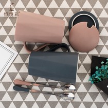 Nordic ins household drinking cup ceramic mug with lid spoon men and women large capacity couple simple coffee cup