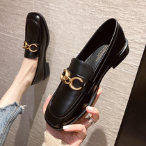 Black small leather shoes womens British style autumn 2022 new all-match loafers womens square toe flat shoes early autumn