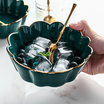Gatty-mouthed cook creative light luxury ceramics home 6-inch Noodle Bowl Salad Bowl Fruit Bowl dessert bowl dark green lace Bowl