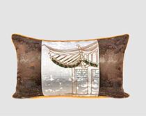 Model room modern new Chinese style sofa leaning on package coffee color and light gray gazebo embroidery handmade beaded pillow