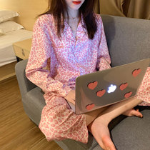 Pajamas female spring autumn Thin Ice Silk two-piece set long sleeve ins Wind 2021 New Tide fashion home wear